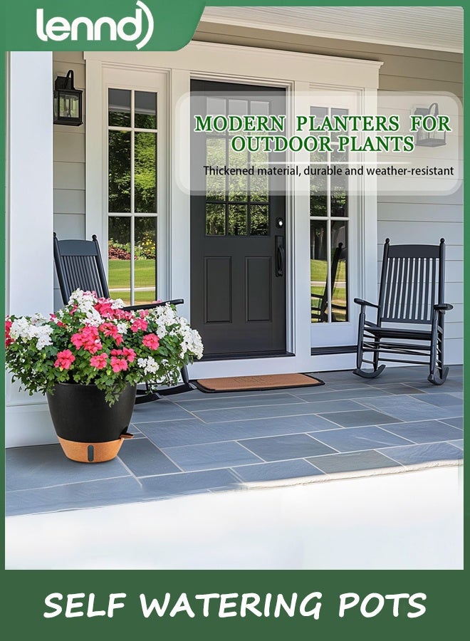 LENND 23/25/30 cm Self Watering Pots for Indoor/Outdoor Plants - Large Plastic Planter with Drainage Holes, Water Level Indicator & Deep Reservoir, Modern Decorative Flower Pots (Black) - Image 3