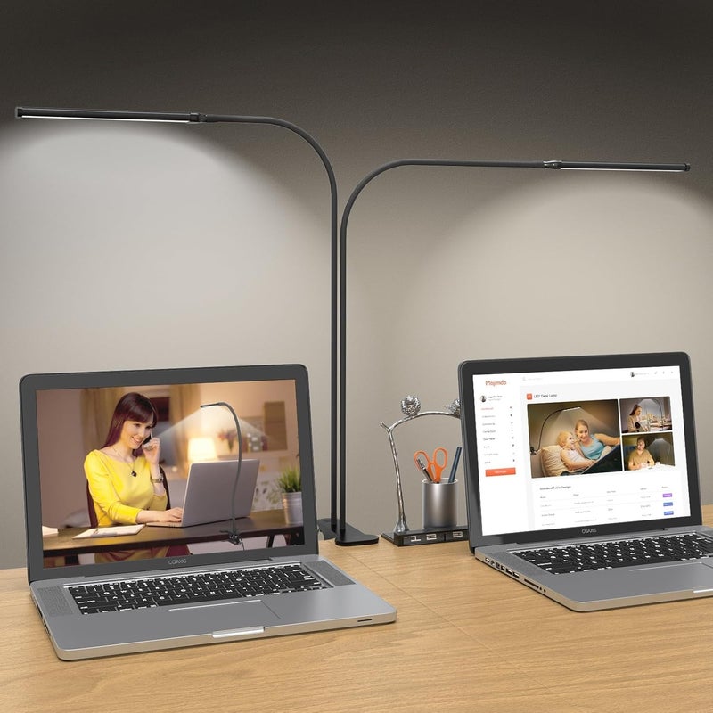 Mojimdo Desk Lamp with Remote, 3 Color & 5 Brightness & 77LED Dimmable Reading Lamp, 15.7'' Flexible Gooseneck with Clamp, Eye-Caring Clip on Light with Adapter for Reading Study Workbench Drafting - Image 1