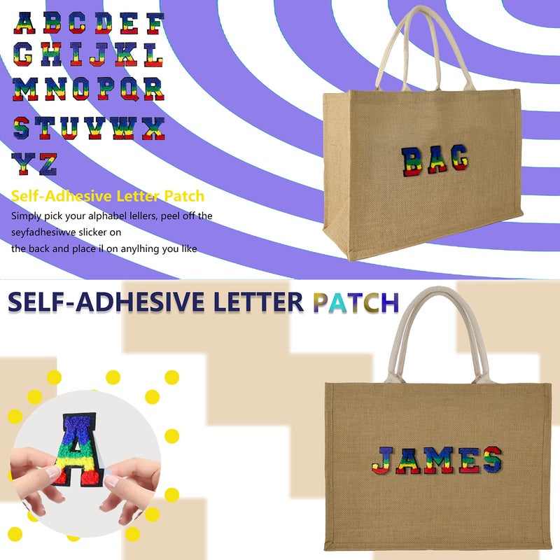 Hibala Woven Large Beach Bag Straw Beach Tote Handmade Weaving Shoulder Tassel Bag Handbag (Colorful Alphabet Stickers) - Image 4