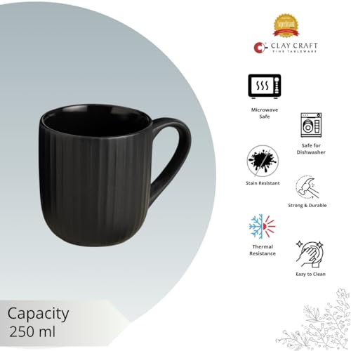 Clay Craft Fine Ceramic Linea Black Coffee Mug Set of 6, Cups for Tea & Coffee, Mug Set, Gift Set, Elegant Design for Home and Kitchen and Can Be Gifted to Your Loved Ones On Any Occassions - Image 5