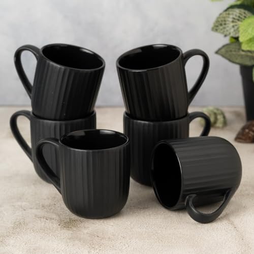Clay Craft Fine Ceramic Linea Black Coffee Mug Set of 6, Cups for Tea & Coffee, Mug Set, Gift Set, Elegant Design for Home and Kitchen and Can Be Gifted to Your Loved Ones On Any Occassions - Image 1