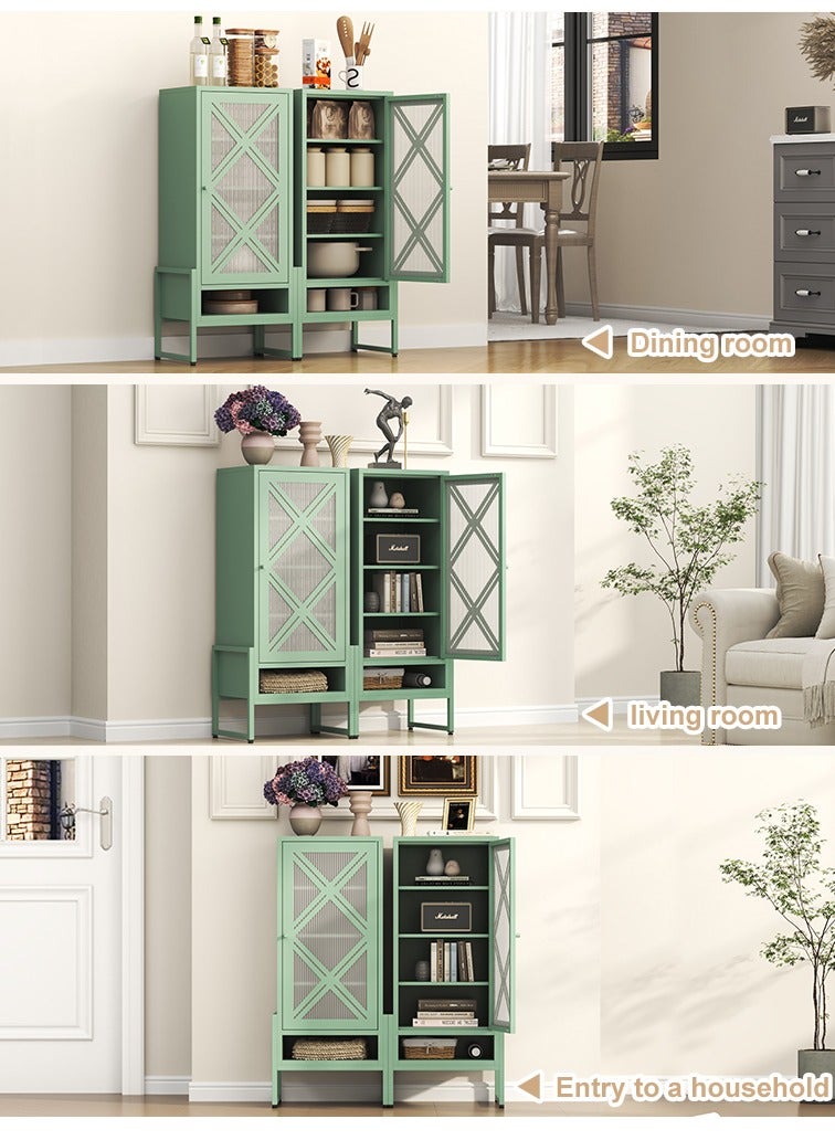 آي هوم شوب خزانة أحذية فولاذية عالية الجودة بشبك أخضر مع باب مغناطيسي، وتخزين متعدد الطبقات وأرفف قابلة للتعديل - منظم مقاوم للصدأ للمدخل، وغرفة المعيشة، والشرفة - Image 3