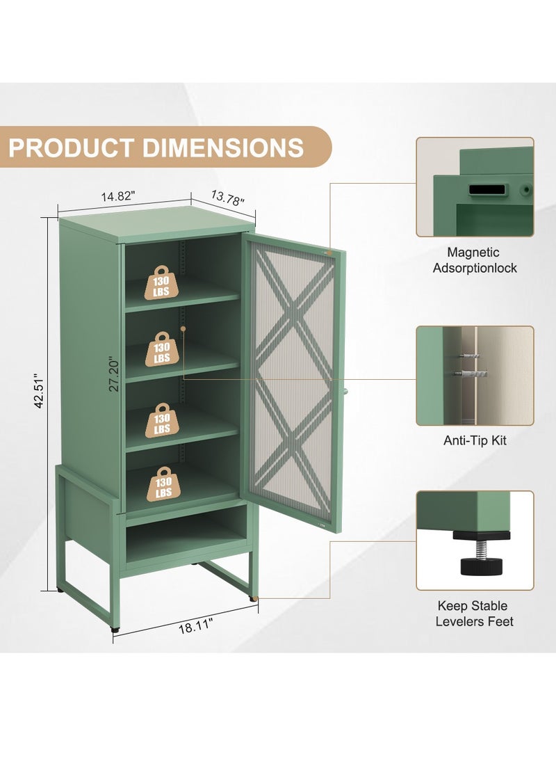 آي هوم شوب خزانة أحذية فولاذية عالية الجودة بشبك أخضر مع باب مغناطيسي، وتخزين متعدد الطبقات وأرفف قابلة للتعديل - منظم مقاوم للصدأ للمدخل، وغرفة المعيشة، والشرفة - Image 2