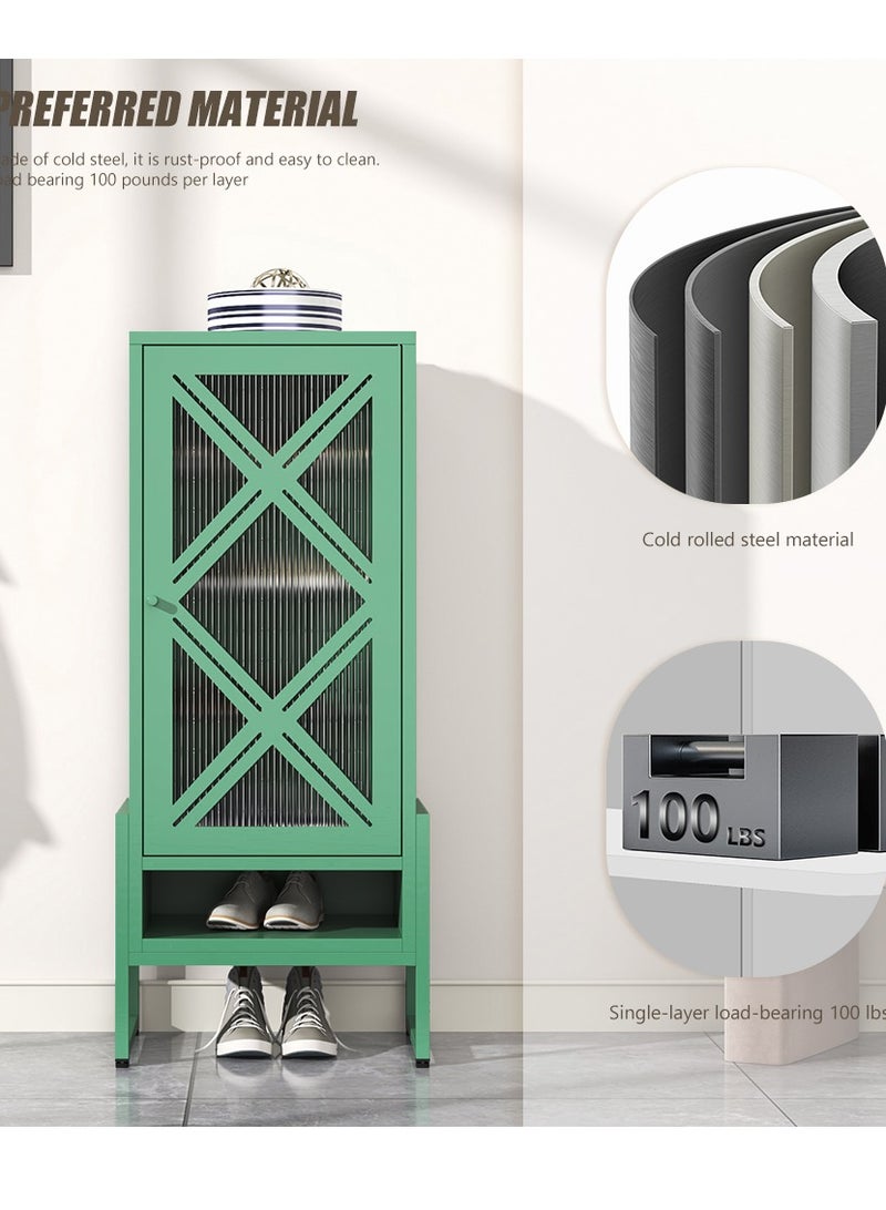 آي هوم شوب خزانة أحذية فولاذية عالية الجودة بشبك أخضر مع باب مغناطيسي، وتخزين متعدد الطبقات وأرفف قابلة للتعديل - منظم مقاوم للصدأ للمدخل، وغرفة المعيشة، والشرفة - Image 5