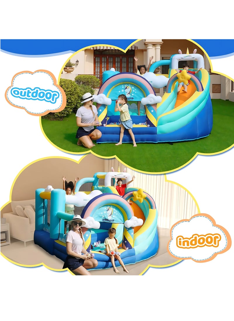 doctor dolphin Unicorn Inflatable Bounce House with Slide and Basketball Hoop White Pastel 320 x 290 x 235 cm Includes Blower Repair Kit Stakes Carry Bag for Toddlers and Kids Outdoor Play  - Image 3