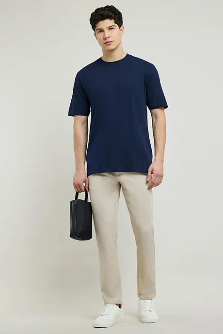 أر أند بي Solid T-Shirt with Crew Neck and Short Sleeves