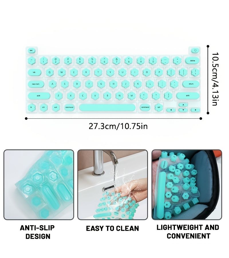 Blue Silicone Keyboard Protector for Macbook Scratch Resistant Easy Clean Raised Grooves Perfect for Long Nails Stylish Protective Sleeve - Image 2