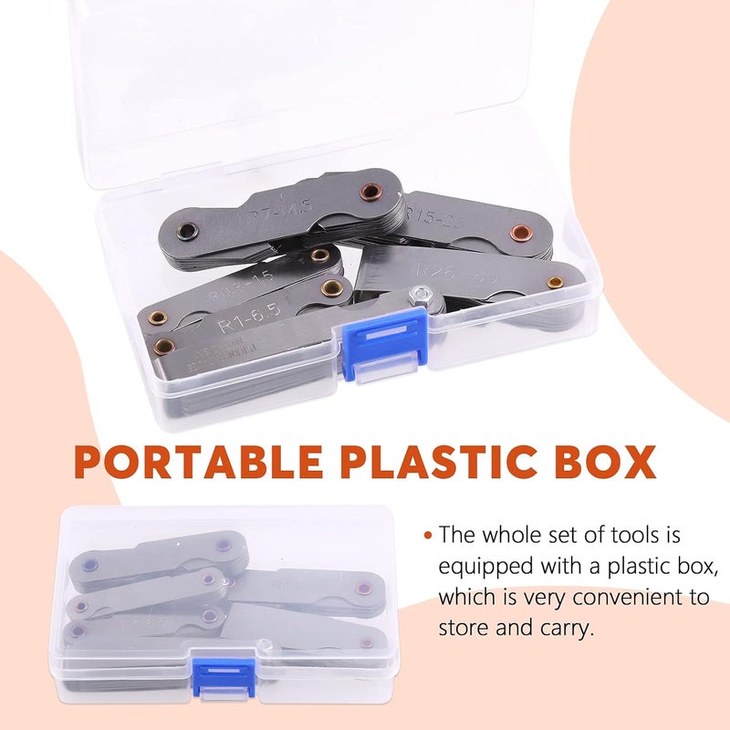 Tanstic 6Pcs Stainless Steel Feeler Gauge and Radius Gauge Set, 5Pcs R0.3-1.5/ R1-6.5/ R7-14.5/ R15-25/ R25-50 Radius Fillet Gauge with 32 Blades 0.04-0.88 mm Metric and Imperial Gap Measuring Tool - Image 5