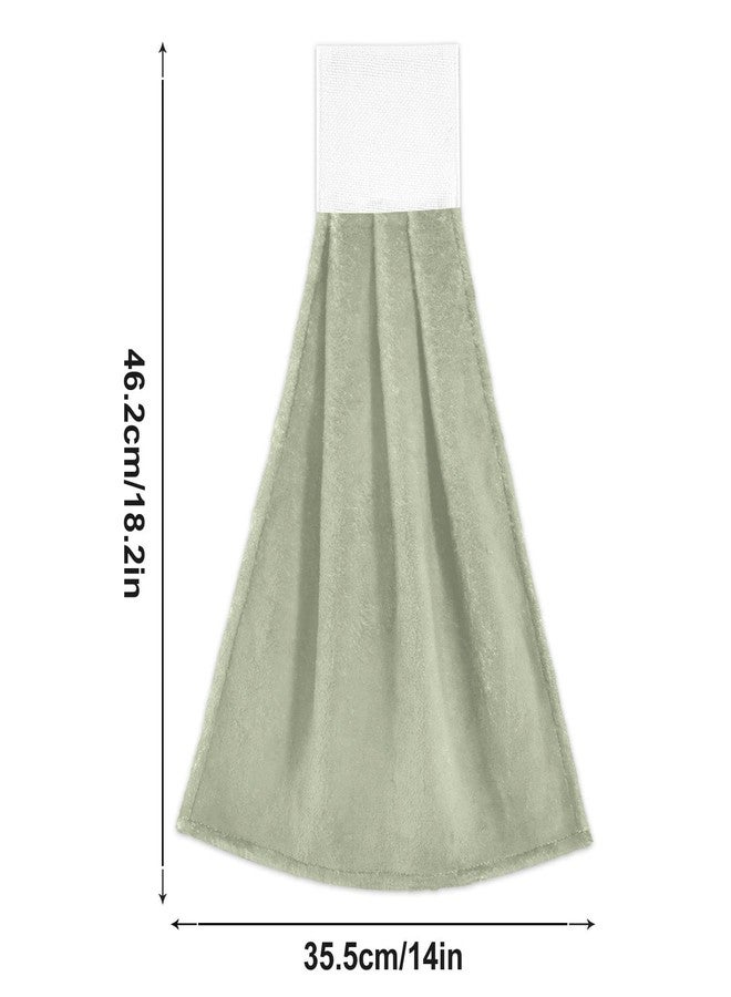 Burbuja Sage Green Solid Color Hanging Kitchen Towels Set of 2, Soft Absorbent Hand Towels with Loop, Microfiber Tie Towel for Bathroom Kitchen Decor - Image 2