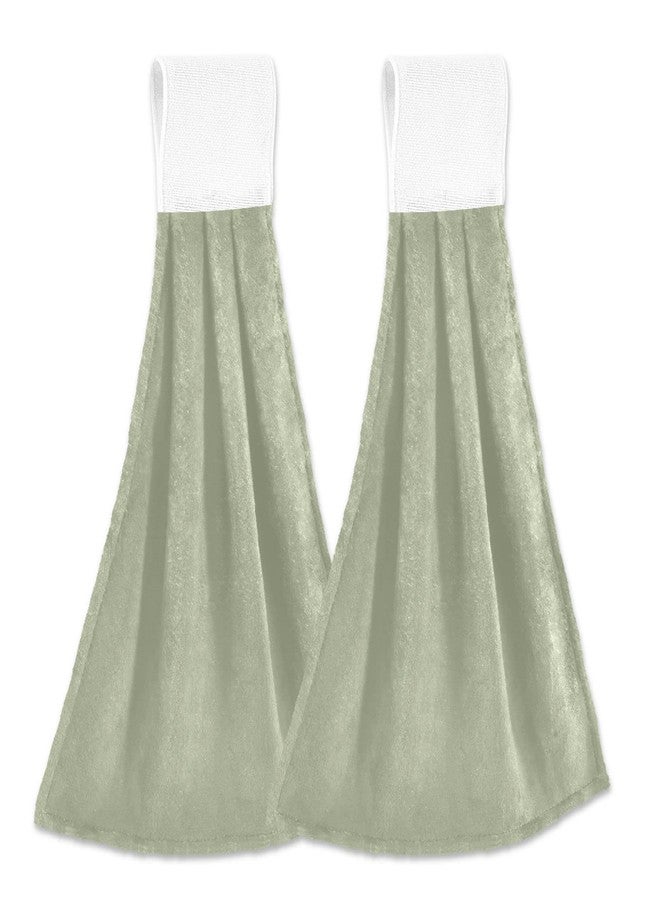 Burbuja Sage Green Solid Color Hanging Kitchen Towels Set of 2, Soft Absorbent Hand Towels with Loop, Microfiber Tie Towel for Bathroom Kitchen Decor - Image 1