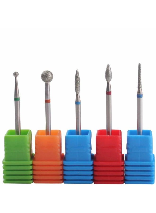 MZCMSL Diamond Cuticle Nail Drill Bits,5pcs Russian Manicure Drill Bits(Ball/Flame/Needle),3/32 Shank Cuticle Remover Bit Kit - Image 1
