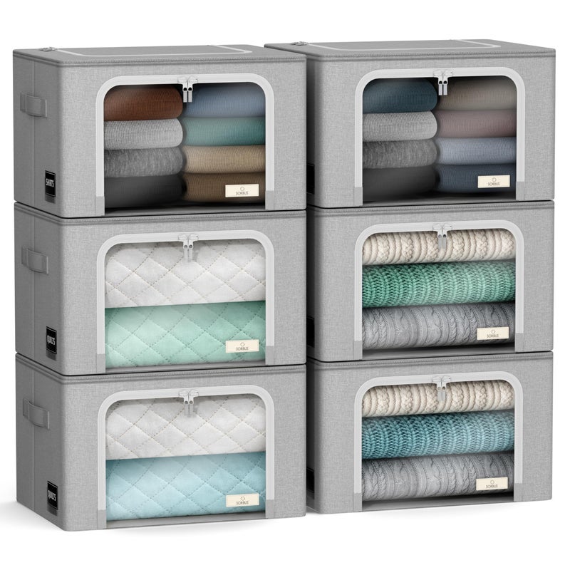 Sorbus Storage Bins with Metal Frame - Stackable & Foldable Clothes Organizer Bags - Oxford Fabric Storage Containers with Large Clear Window & Carry Handles Organization for Bedding Linen & Clothing - Image 1