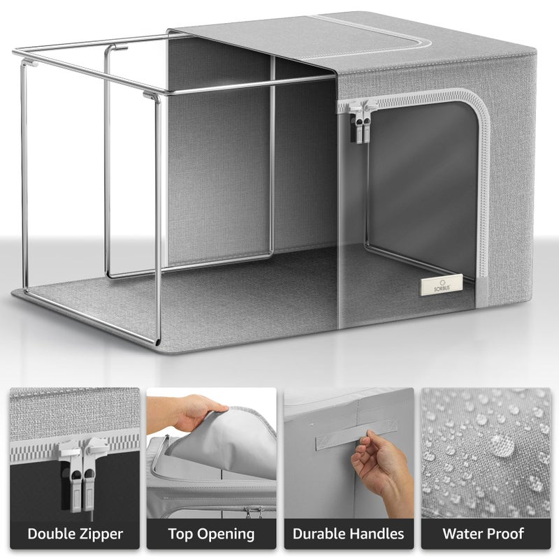 Sorbus Storage Bins with Metal Frame - Stackable & Foldable Clothes Organizer Bags - Oxford Fabric Storage Containers with Large Clear Window & Carry Handles Organization for Bedding Linen & Clothing - Image 2