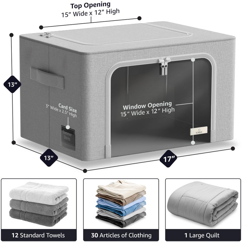 Sorbus Storage Bins with Metal Frame - Stackable & Foldable Clothes Organizer Bags - Oxford Fabric Storage Containers with Large Clear Window & Carry Handles Organization for Bedding Linen & Clothing - Image 4
