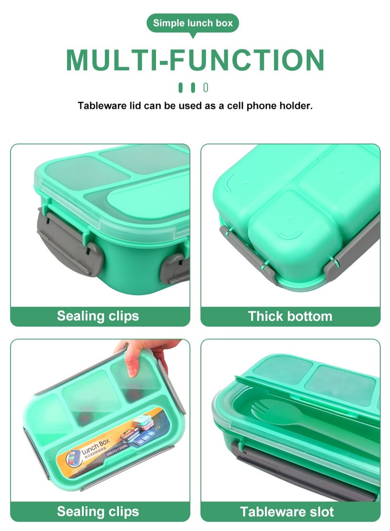 HomarKet Lunch Box Kids Bento Box Lunch Containers for Adults Kids Toddler with Storage Bag,1300ML-4 Compartment Bento thermos Lunch Box Tiffin box,Microwave & Dishwasher & Freezer Safe,BPA Free (Green)  - Image 4