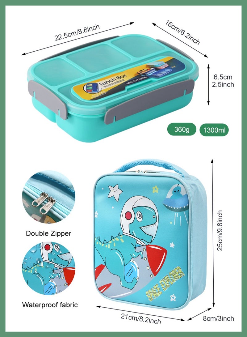 HomarKet Lunch Box Kids Bento Box Lunch Containers for Adults Kids Toddler with Storage Bag,1300ML-4 Compartment Bento thermos Lunch Box Tiffin box,Microwave & Dishwasher & Freezer Safe,BPA Free (Green)  - Image 2