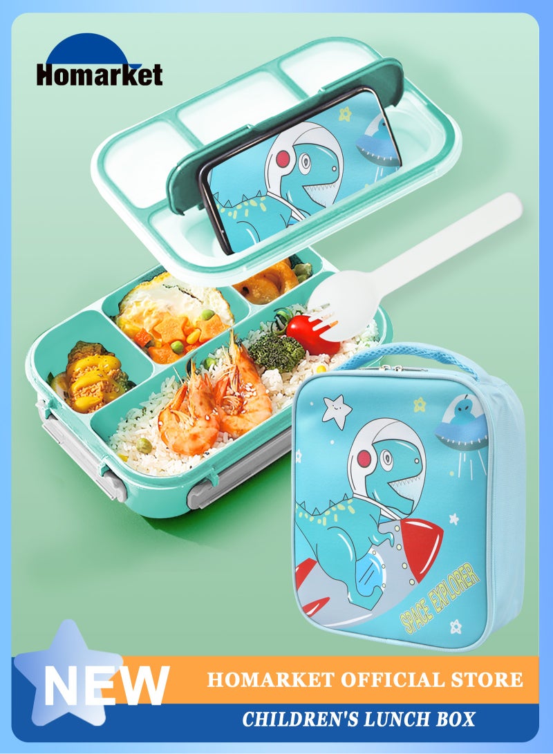 HomarKet Lunch Box Kids Bento Box Lunch Containers for Adults Kids Toddler with Storage Bag,1300ML-4 Compartment Bento thermos Lunch Box Tiffin box,Microwave & Dishwasher & Freezer Safe,BPA Free (Green)  - Image 1