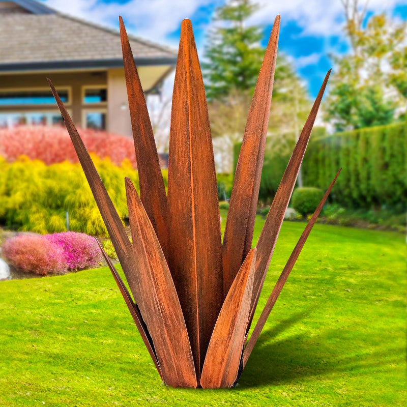 KODIBO Metal Agave Plants, Tequila Rustic Sculpture, Metal Yard Art, Outdoor Lawn Ornaments Yard Stakes (Rusty- L) - Image 1