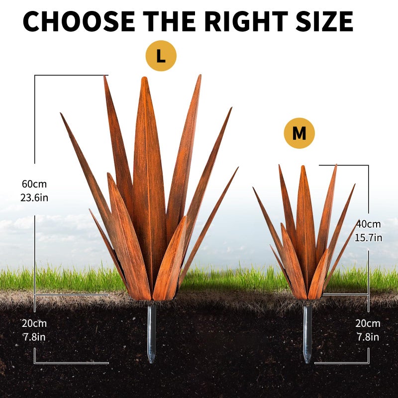 KODIBO Metal Agave Plants, Tequila Rustic Sculpture, Metal Yard Art, Outdoor Lawn Ornaments Yard Stakes (Rusty- L) - Image 2