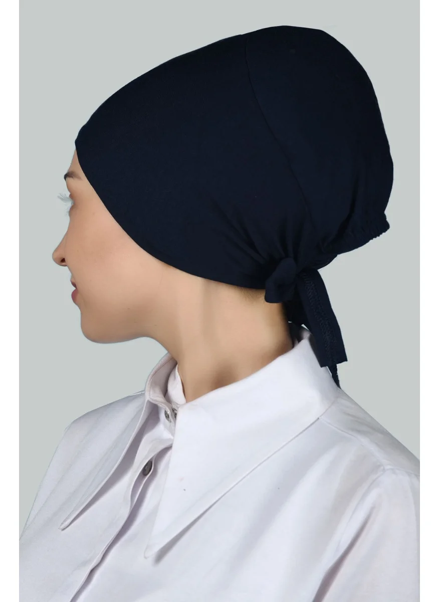 Altobeh Women's Seamless Lace-Up Non-Slip Hijab Combed Cotton Bonnet - Navy Blue