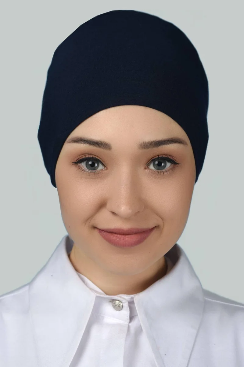 Altobeh Women's Seamless Lace-Up Non-Slip Hijab Combed Cotton Bonnet - Navy Blue