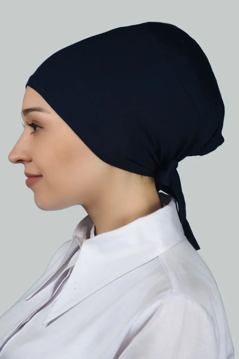 Altobeh Women's Seamless Lace-Up Non-Slip Hijab Combed Cotton Bonnet - Navy Blue
