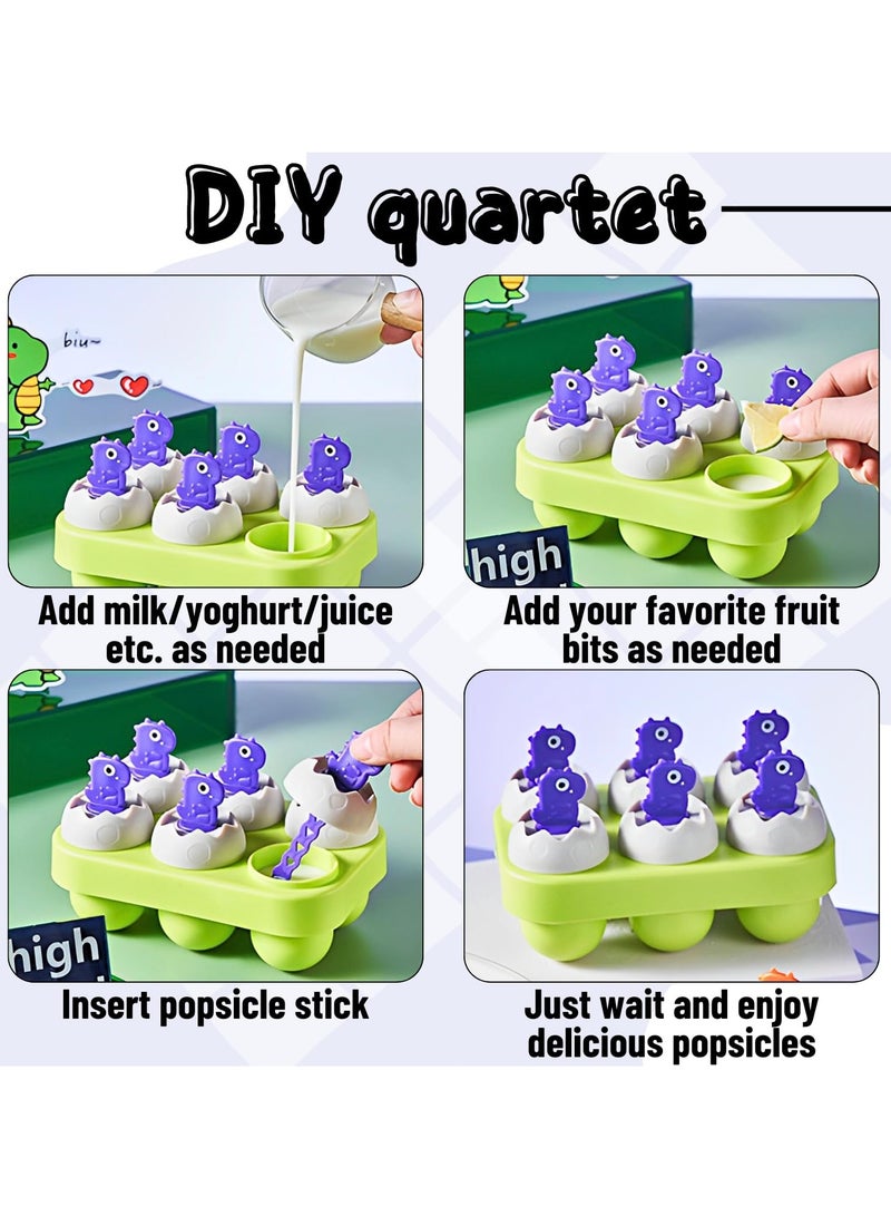 SYOSI SYOSI Popsicles Mold, Homemade Popsicles Mold, 6 Reusable Ice Pop Mold for Baby, Dinosaur Egg Popsicle Mold for Toddler, BPA-Free, Dishwasher-Safe - Image 3
