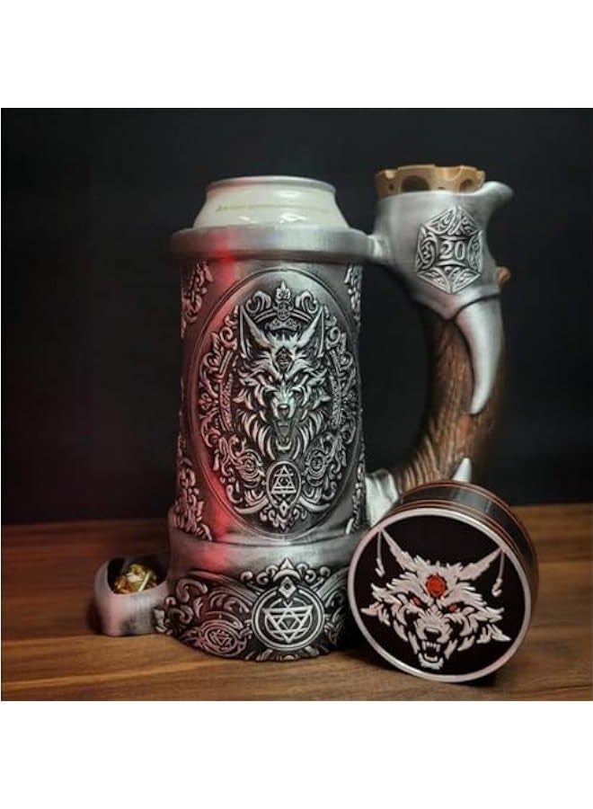 مجموعة اكواب بتصميم برج وولف بايت دايس تاور مع صندوق تخزين النرد، تخزين خاص لاكواب دي ان دي (12 اونصة)، ملحقات دي ان دي - Image 1