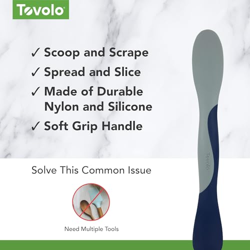 Tovolo Scoop and Spread Large Dual End Silicone Sandwich Spreader Tool with Nylon Handle, BPA Free Dishwasher Safe Silicone and Nylon Tool for Spreading and Scooping, Deep Indigo and Oyster Gray - Image 3