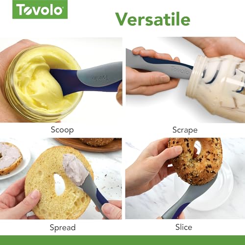 Tovolo Scoop and Spread Large Dual End Silicone Sandwich Spreader Tool with Nylon Handle, BPA Free Dishwasher Safe Silicone and Nylon Tool for Spreading and Scooping, Deep Indigo and Oyster Gray - Image 4