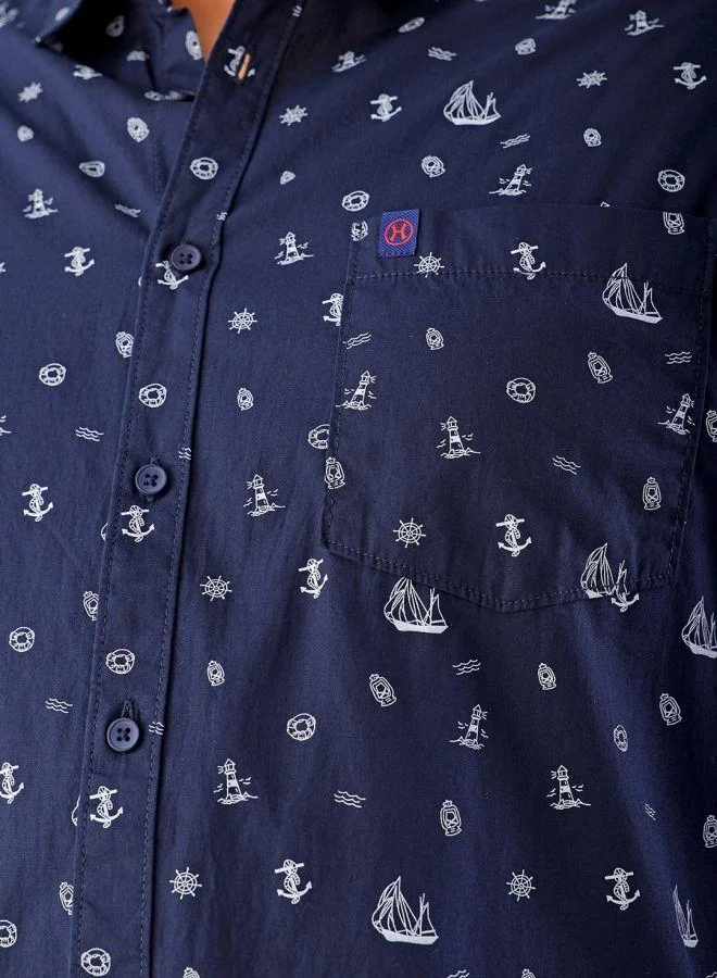 HARDSODA  Men Plus Size Regular Fit Printed Cutaway Collar Half Sleeves Casual Shirt for Men | Best Price UAE