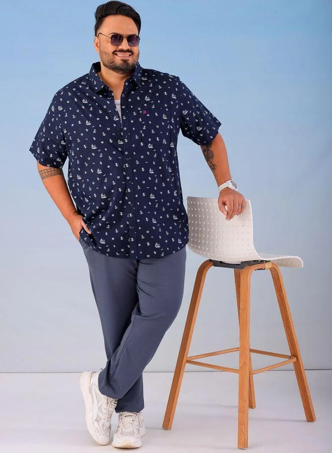 HARDSODA  Men Plus Size Regular Fit Printed Cutaway Collar Half Sleeves Casual Shirt for Men | Best Price UAE