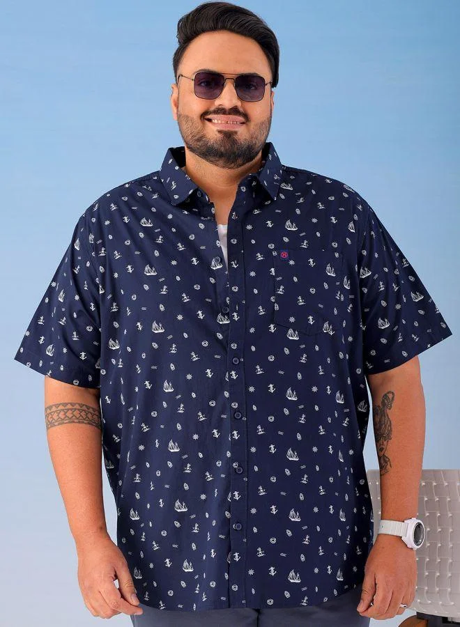 Men Plus Size Regular Fit Printed Cutaway Collar Half Sleeves Casual Shirt