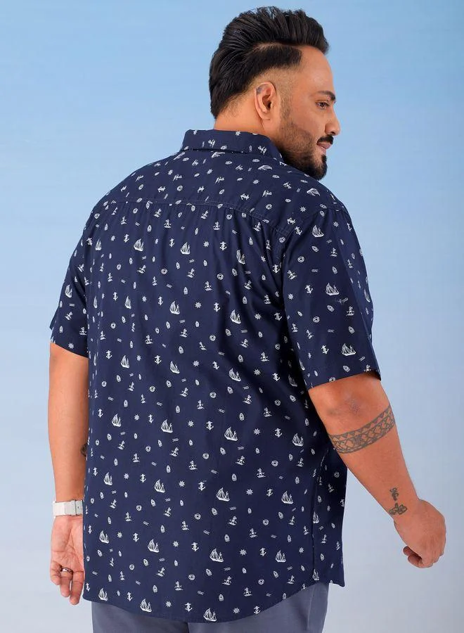 HARDSODA Men Plus Size Regular Fit Printed Cutaway Collar Half Sleeves Casual Shirt