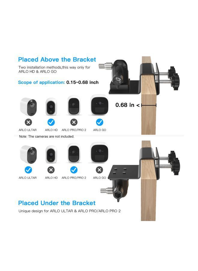 NIBEMINENT 2-Piece Adjustable Gutter Mount Bracket For Arlo HD/Arlo Pro/Arlo Pro2/Arlo Go/Arlo Ultra/WYZE Cam Pan Set Black  - Image 5