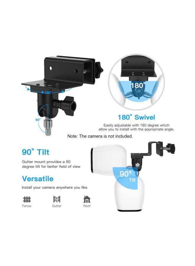 NIBEMINENT 2-Piece Adjustable Gutter Mount Bracket For Arlo HD/Arlo Pro/Arlo Pro2/Arlo Go/Arlo Ultra/WYZE Cam Pan Set Black  - Image 4