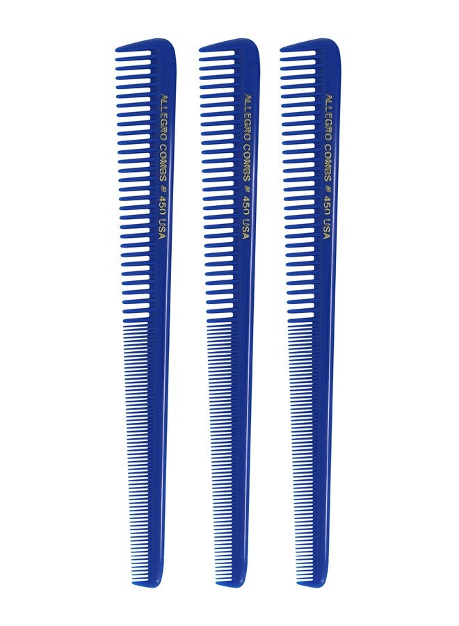 Allegro Combs Allegro Tapered Hair Cutting Combs - Barber & Hairstylist Combs for Women & Men - 3pcs Royal Blue Set Made in USA - Image 1