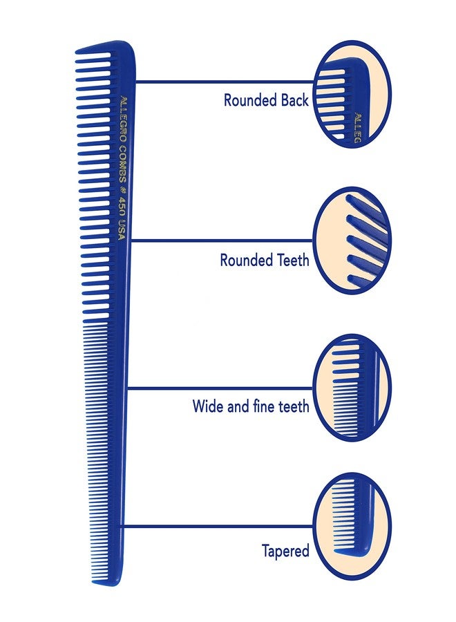 Allegro Combs Allegro Tapered Hair Cutting Combs - Barber & Hairstylist Combs for Women & Men - 3pcs Royal Blue Set Made in USA - Image 5