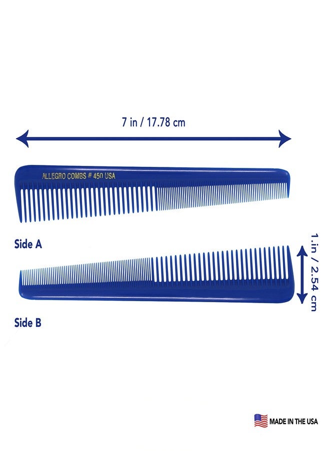 Allegro Combs Allegro Tapered Hair Cutting Combs - Barber & Hairstylist Combs for Women & Men - 3pcs Royal Blue Set Made in USA - Image 2