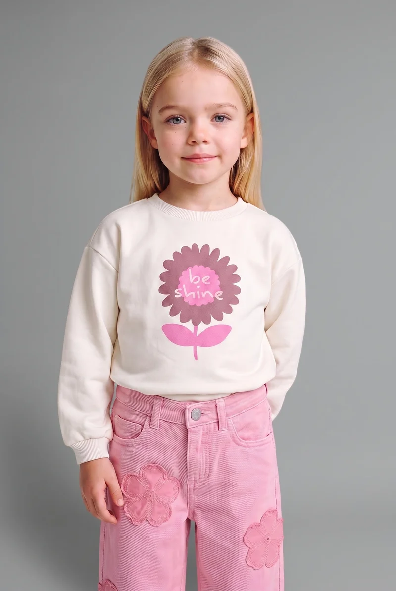 Defacto Baby Girl Wide Leg Floral Applique Jeans