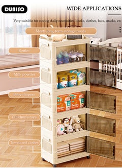 DUNISO 3 Layers Folding Storage Box with Lids, Plastic Stackable Storage Box Storage Bins with Wheels and Doors，37 cm Wide Large Capacity Cabinet for Clothes, Toys, Snacks, Books, Multifunction Container for Home, Office and Outdoor  - Image 3