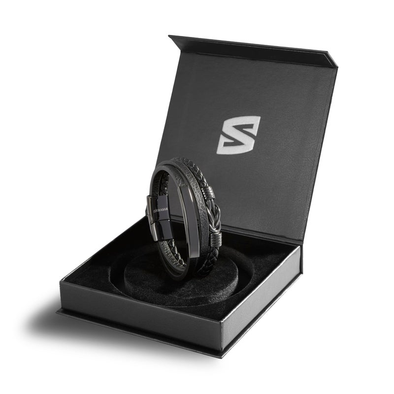SERASAR Mens Original Leather Bracelet 20cm Black Bracelet Men Gift-Box Genuine-Leather Braided Adjust-Able Magnetic-Clasp Multi-Layer Wrap Rope Man Mans Mens Bracelets Jewelry Magnet Accessories - Image 2