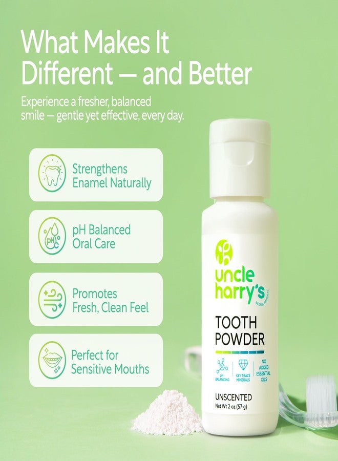 Uncle Harry's Unscented Tooth Powder | Alkalizing All Natural Enamel Support for Sensitive Teeth | No Essential Oils | Powder Toothpaste for Gum Health & Fresh Breath (2 oz) - Image 4
