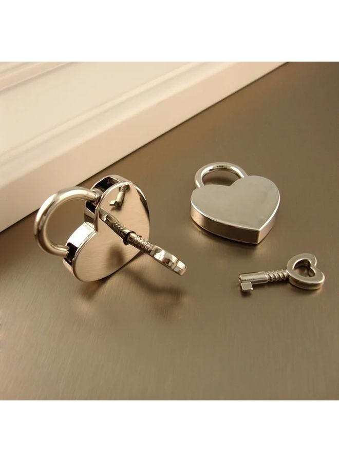 Heart Shaped Metal Padlock With Key Polished Finish Love Lock For Luggage Bag Zinc Alloy Tool Lock Silvery - Image 1