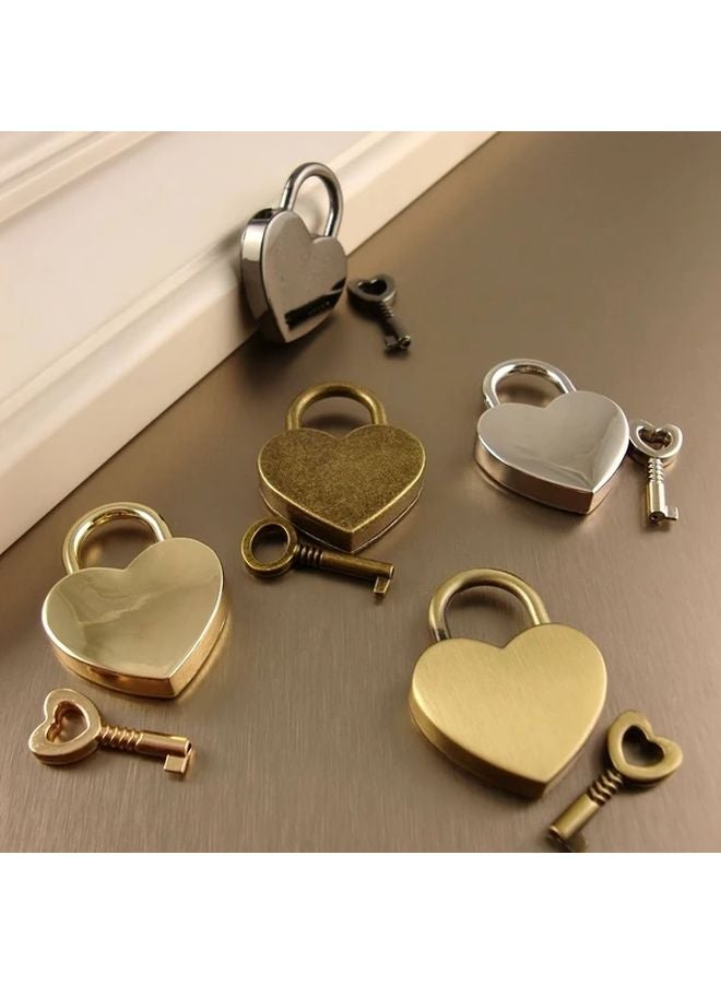 Heart Shaped Metal Padlock With Key Polished Finish Love Lock For Luggage Bag Zinc Alloy Tool Lock Silvery - Image 2