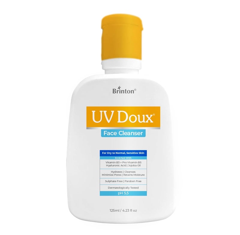 Brinton UV Doux Face Cleanser Enriched with Cetyl Stearyl Alcohol Hyaluronic Acid Jojoba Oil Niacinamide Glycerine Panthenol Deep Cleansing Hydration Helps Remove Excess Oil Makeup 125ml - Image 1