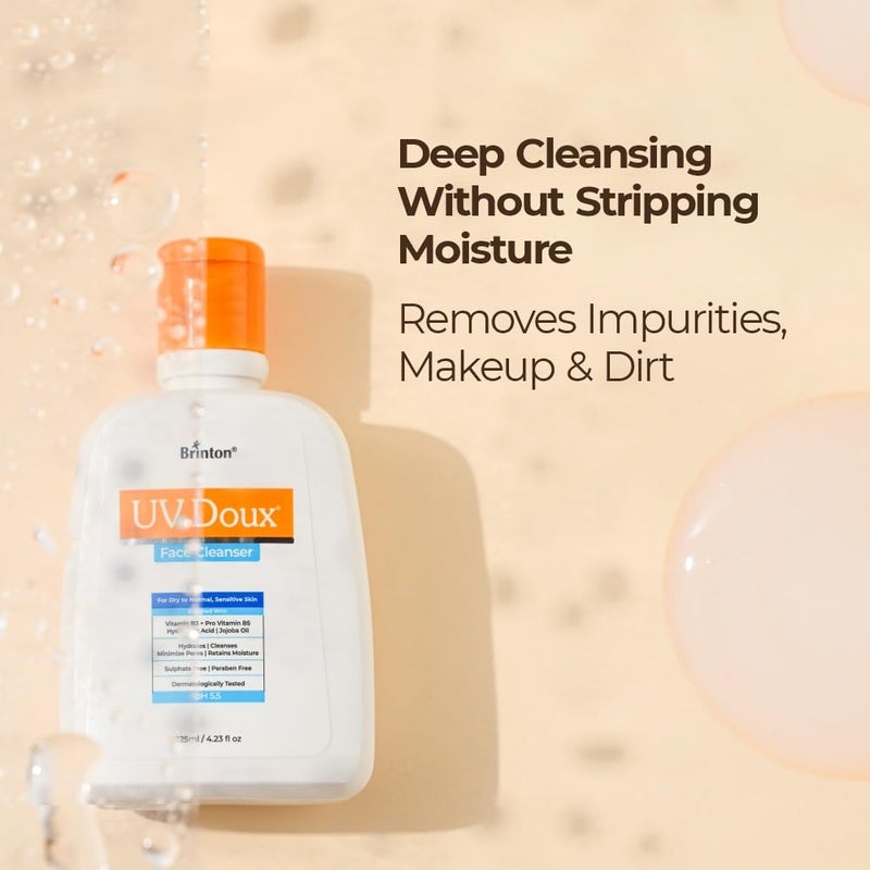 Brinton UV Doux Face Cleanser Enriched with Cetyl Stearyl Alcohol Hyaluronic Acid Jojoba Oil Niacinamide Glycerine Panthenol Deep Cleansing Hydration Helps Remove Excess Oil Makeup 125ml - Image 5