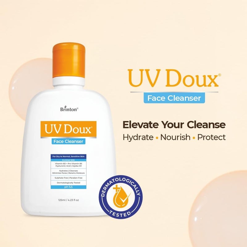 Brinton UV Doux Face Cleanser Enriched with Cetyl Stearyl Alcohol Hyaluronic Acid Jojoba Oil Niacinamide Glycerine Panthenol Deep Cleansing Hydration Helps Remove Excess Oil Makeup 125ml - Image 3