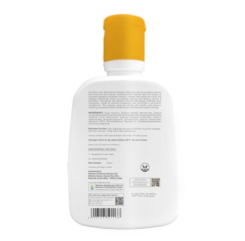 Brinton UV Doux Face Cleanser Enriched with Cetyl Stearyl Alcohol Hyaluronic Acid Jojoba Oil Niacinamide Glycerine Panthenol Deep Cleansing Hydration Helps Remove Excess Oil Makeup 125ml - Image 2