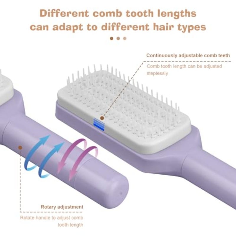 2PCS Self-Cleaning Massage Brush and Telescopic Comb - One-Click Cleaning, Rotating and Airbag Massage, Suitable for All Hair Types Purple + Gray - Image 5
